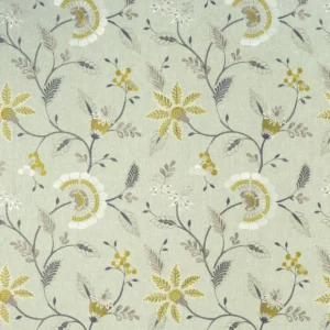 black-grey botanical embroideried fabric from Clarke & Clarke