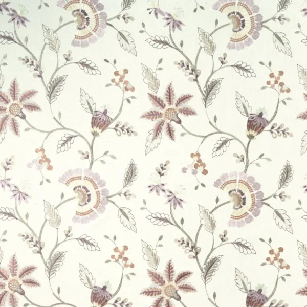 Delamere Fabric - Heather by multicolour botanical embroideried fabric from Clarke & Clarke