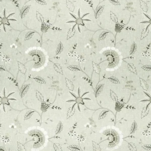 black-grey botanical embroideried fabric from Clarke & Clarke
