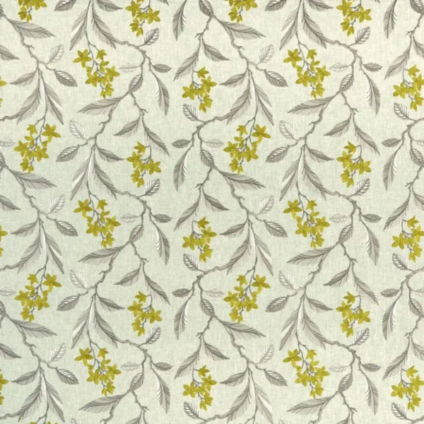 black-grey botanical embroideried fabric from Clarke & Clarke