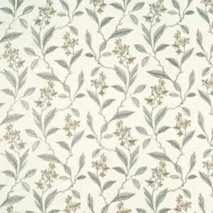 black-grey botanical embroideried fabric from Clarke & Clarke