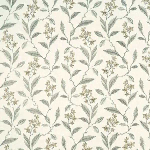 Melrose Fabric - Natural by black-grey botanical embroideried fabric from Clarke & Clarke