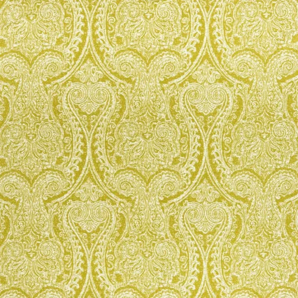 Pastiche Fabric - Chartreuse by yellow botanical jacquard fabric from Clarke & Clarke