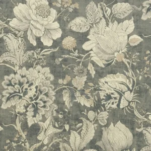 black-grey botanical jacquard fabric from Clarke & Clarke