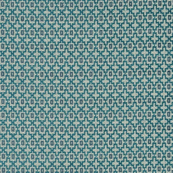 blue geometric jacquard fabric from Clarke & Clarke