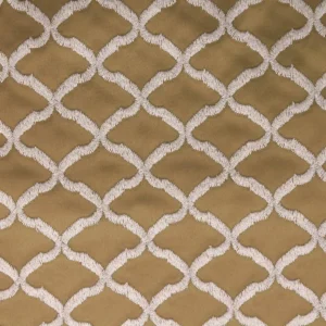 yellow geometric embroideried fabric from Clarke & Clarke