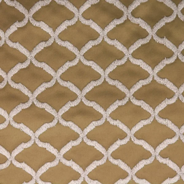 Reggio Fabric - Antique by yellow geometric embroideried fabric from Clarke & Clarke