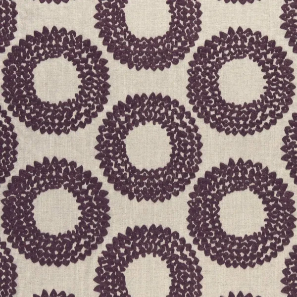 Dashiki Fabric - Plum by purple spotted embroideried fabric from Clarke & Clarke