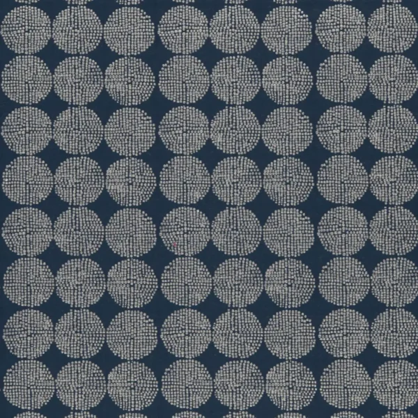 Kiko Fabric - Indigo by blue geometric embroideried fabric from Clarke & Clarke