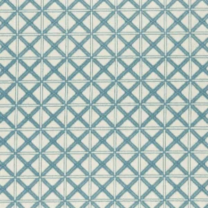 blue geometric embroideried fabric from Clarke & Clarke