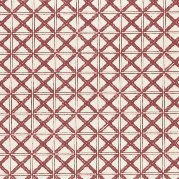 Makenzi Fabric - Red by black-grey geometric embroideried fabric from Clarke & Clarke