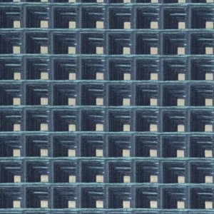 blue geometric woven fabric from Clarke & Clarke