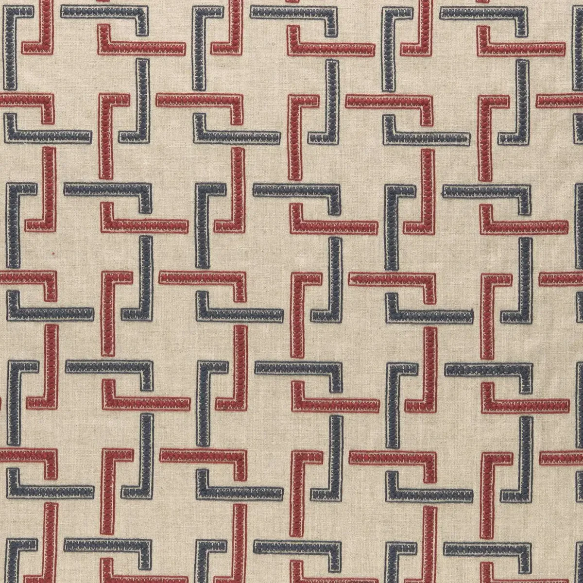 Sekai Fabric - Indigo / Red by blue contemporary embroideried fabric from Clarke & Clarke