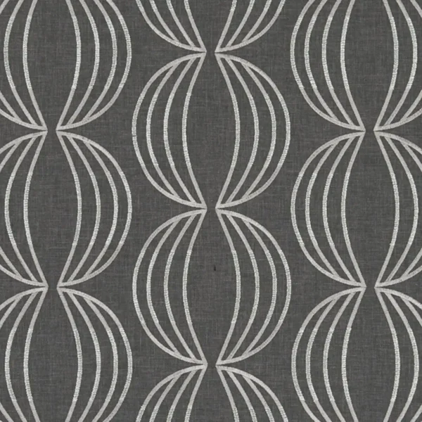 Carraway Fabric - Charcoal by black-grey geometric embroideried fabric from Clarke & Clarke