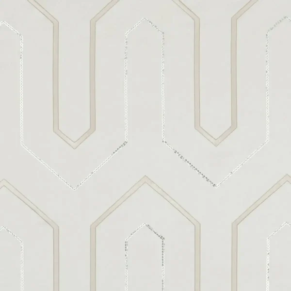 Gatsby Fabric - Champagne by black-grey geometric embroideried fabric from Clarke & Clarke