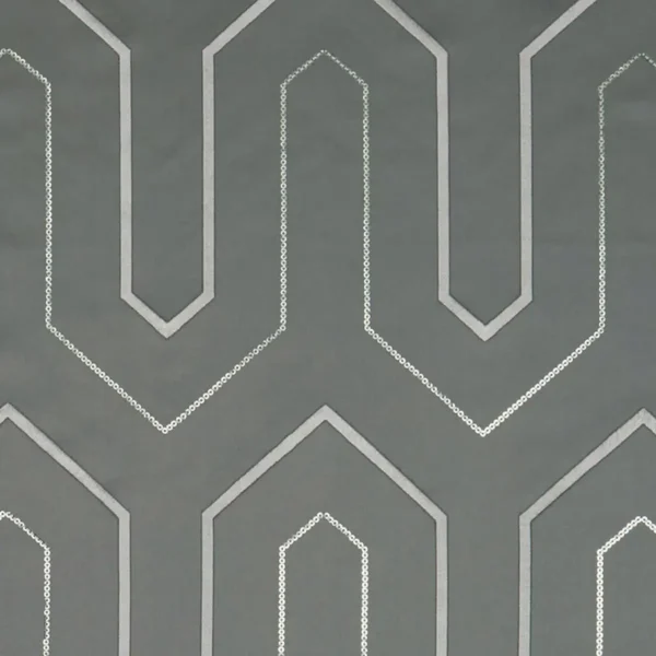Gatsby Fabric - Charcoal by black-grey geometric embroideried fabric from Clarke & Clarke
