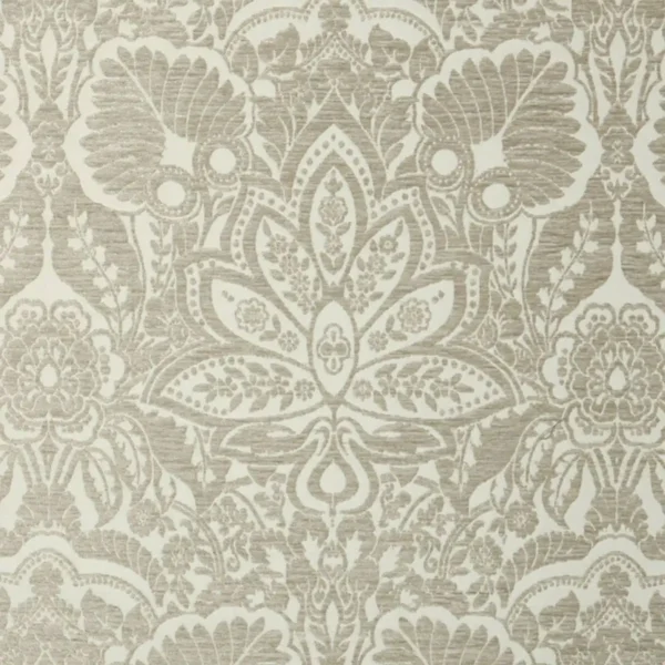 Waldorf Fabric - Linen by black-grey botanical jacquard fabric from Clarke & Clarke