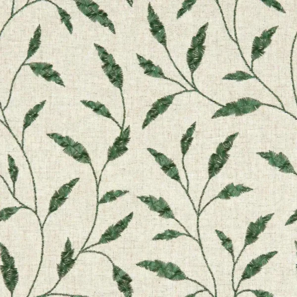 Fairford Fabric - Jade by brown botanical embroideried fabric from Clarke & Clarke