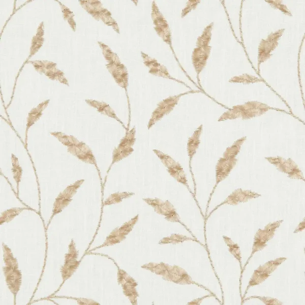 Fairford Fabric - Natural by brown botanical embroideried fabric from Clarke & Clarke
