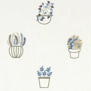 blue botanical embroideried fabric from Clarke & Clarke
