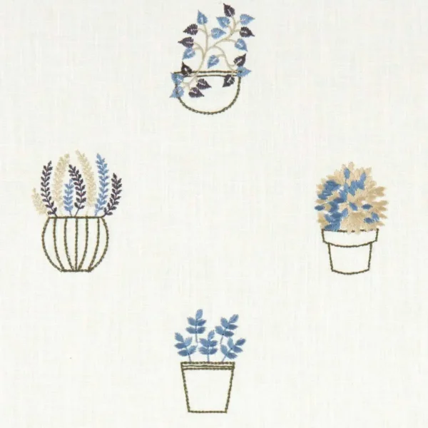 Hidcote Fabric - Denim by blue botanical embroideried fabric from Clarke & Clarke