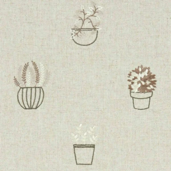 Hidcote Fabric - Natural by brown botanical embroideried fabric from Clarke & Clarke