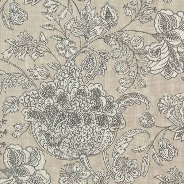 Woodsford Fabric - Natural by black-grey botanical woven fabric from Clarke & Clarke