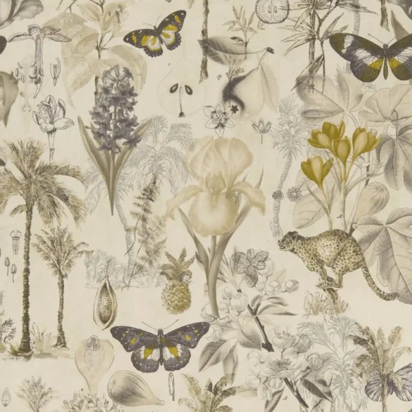 Botany Fabric - Charcoal / Chartreuse by black-grey animal cotton fabric from Clarke & Clarke