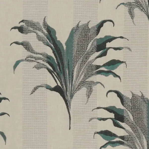 Palma Fabric - Kingfisher by green botanical embroideried fabric from Clarke & Clarke