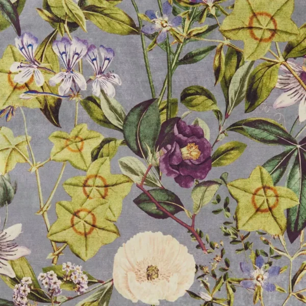 Passiflora Fabric - Slate / Amethyst by green botanical velvet-chenille fabric from Clarke & Clarke