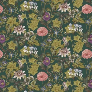 green botanical velvet-chenille fabric from Clarke & Clarke