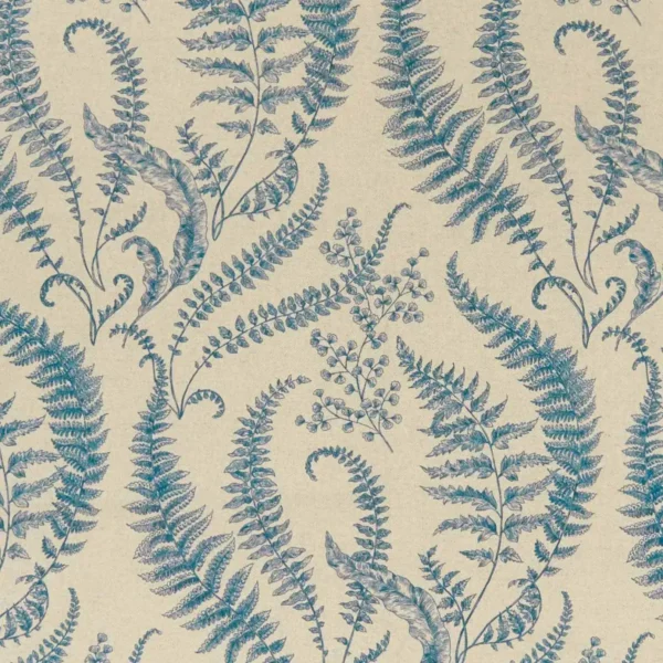 Folium Fabric - Denim by blue botanical printed fabric from Clarke & Clarke
