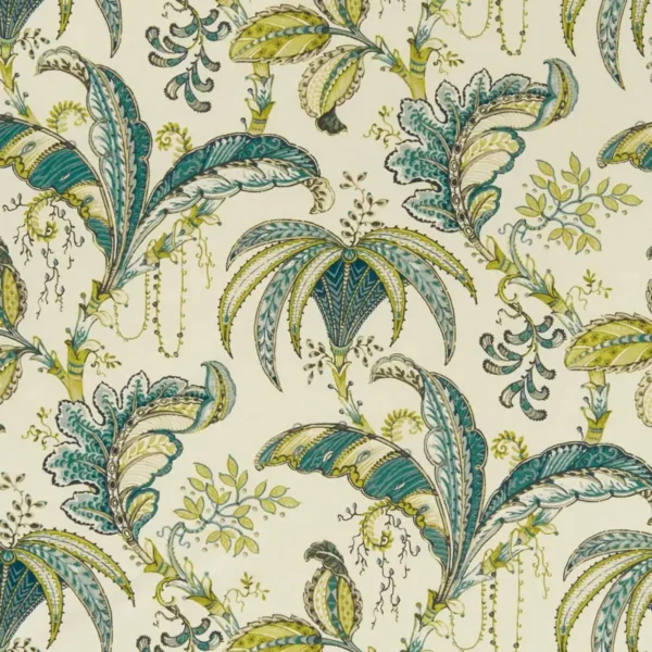Ophelia Fabric - Mineral by green botanical printed fabric from Clarke & Clarke