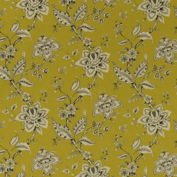 Palampore Fabric - Chartreuse by black-grey botanical printed fabric from Clarke & Clarke
