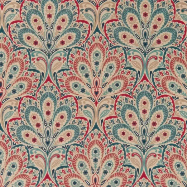 Persia Fabric - Denim / Raspberry by blue botanical printed fabric from Clarke & Clarke