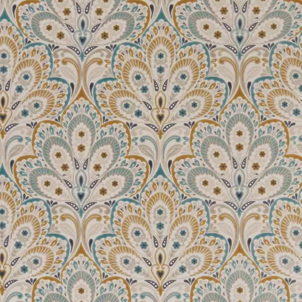 Persia Fabric - Teal / Spice by blue botanical printed fabric from Clarke & Clarke