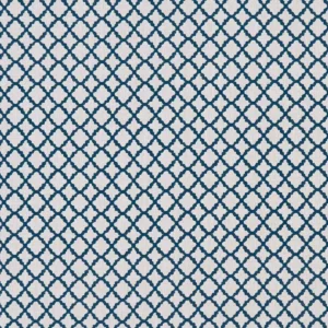 blue geometric embroideried fabric from Clarke & Clarke