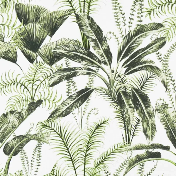 Majorelle Fabric - Ivory by green botanical cotton fabric from Clarke & Clarke