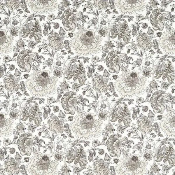 Lucienne Fabric - Charcoal / Linen by black-grey botanical printed fabric from Clarke & Clarke
