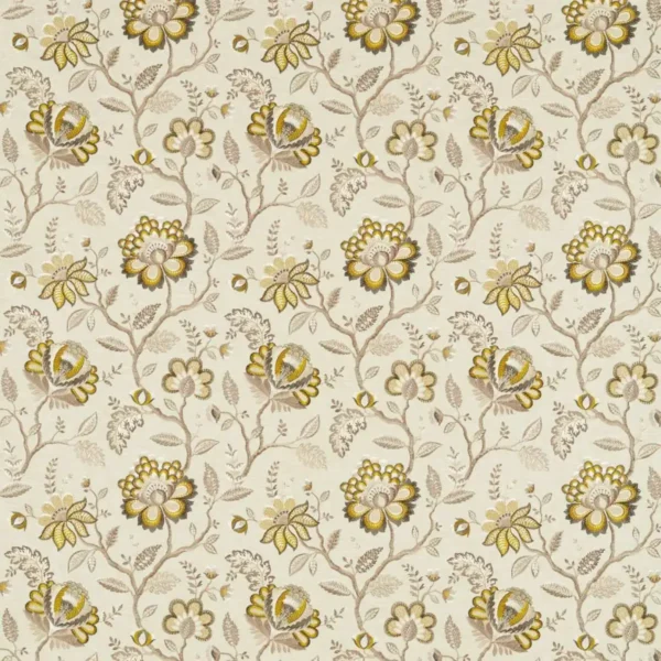 Adeline Fabric - Antique / Charcoal by white botanical embroideried fabric from Clarke & Clarke
