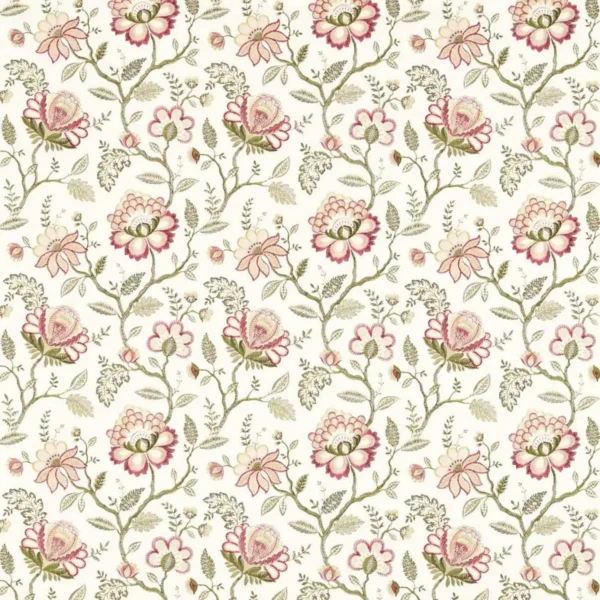 Adeline Fabric - Blush / Rasberry by pink botanical embroideried fabric from Clarke & Clarke