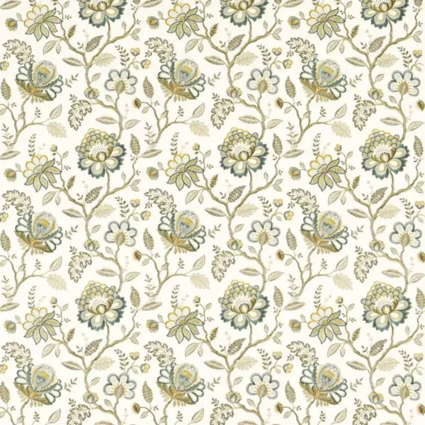 green botanical embroideried fabric from Clarke & Clarke