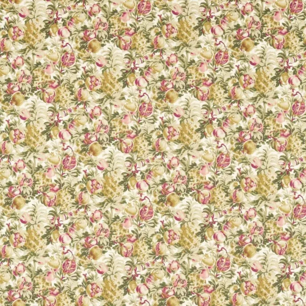 Francis Fabric - Blush / Rasberry by green botanical velvet-chenille fabric from Clarke & Clarke