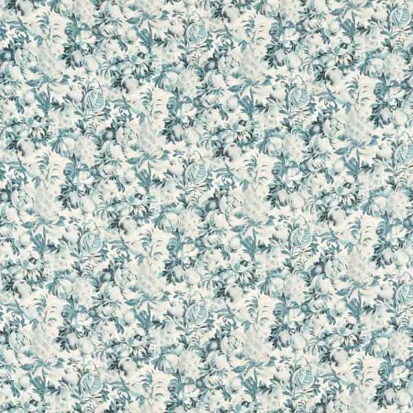 Francis Fabric - Denim / Midnight by blue botanical velvet-chenille fabric from Clarke & Clarke