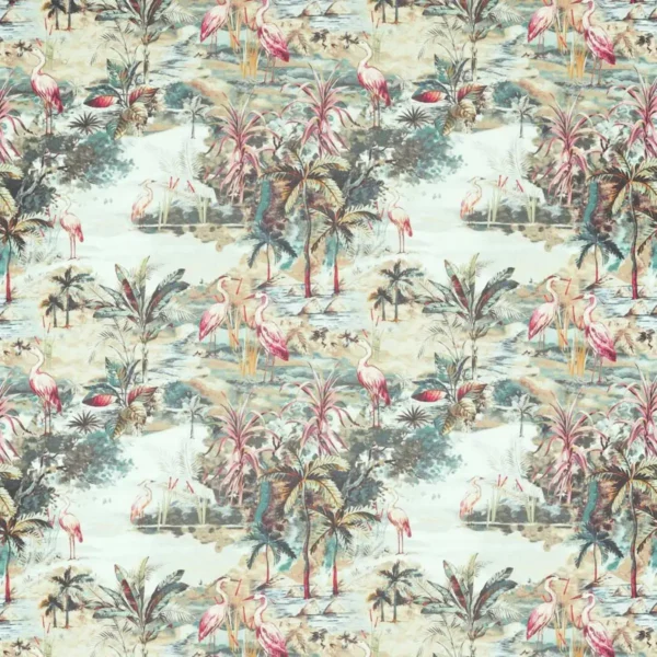 Habitat Fabric - Mineral by blue animal printed fabric from Clarke & Clarke