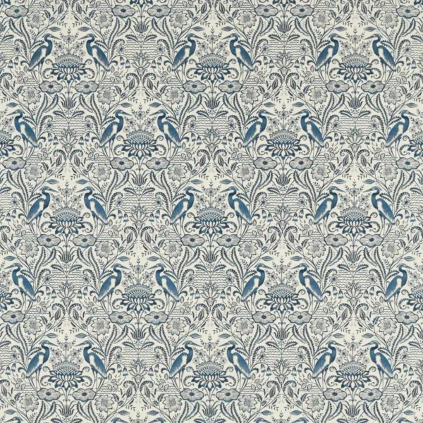 Nakuru Fabric - Midnight / Linen by blue animal embroideried fabric from Clarke & Clarke