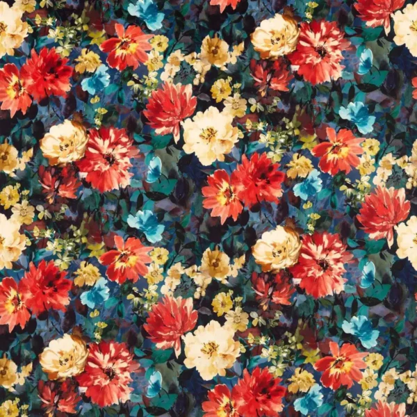 Tahiti Fabric - Midnight by multicolour botanical velvet-chenille fabric from Clarke & Clarke