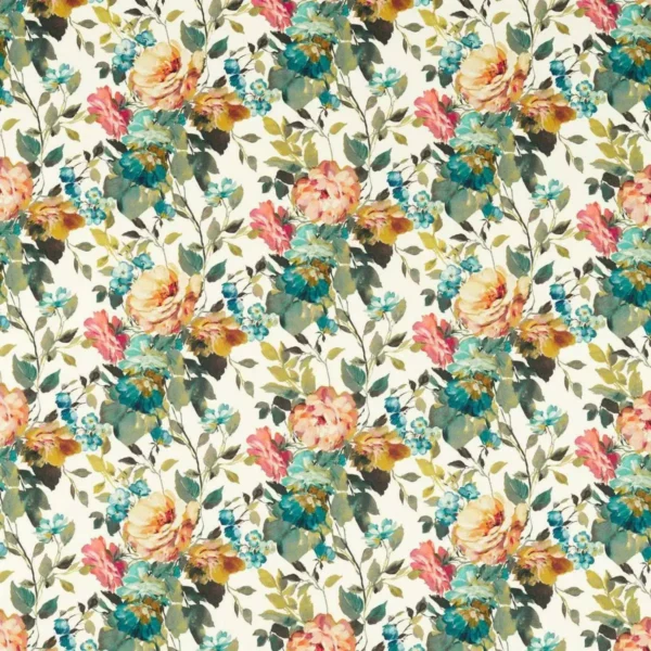 Bloom Fabric - Antique by multicolour botanical printed fabric from Clarke & Clarke