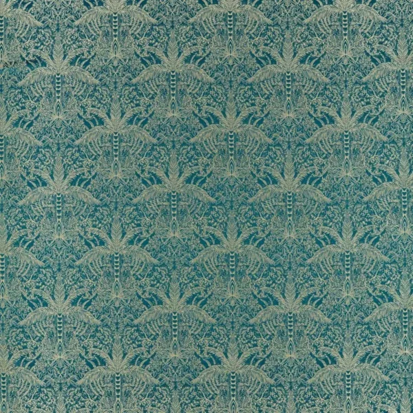 Leopardo Fabric - Kingfisher by green botanical woven fabric from Clarke & Clarke