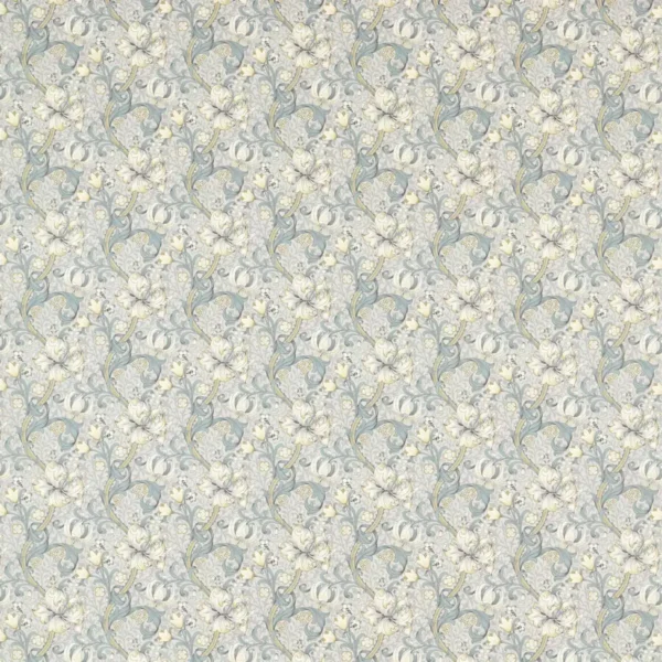 Golden Lily Fabric - Slate / Dove by black-grey botanical cotton fabric from Clarke & Clarke